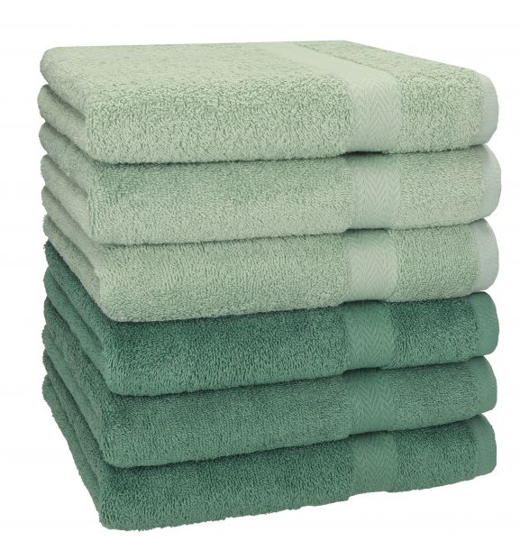 Betz 6 pièces de serviettes PREMIUM 100% coton taille 50x100cm vert foin / vert sapin