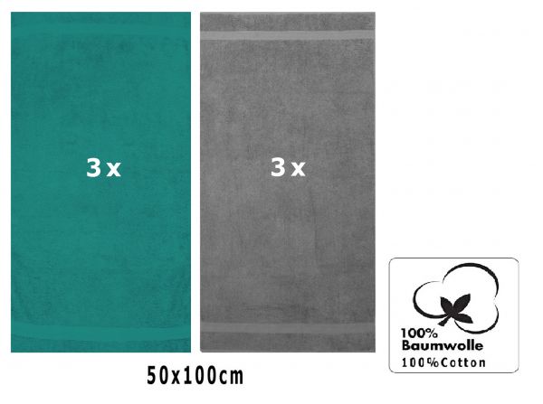 Betz 6 Stück Handtücher PREMIUM 100% Baumwolle Größe 50 cm x 100 cm smaragdgrün / anthrazit