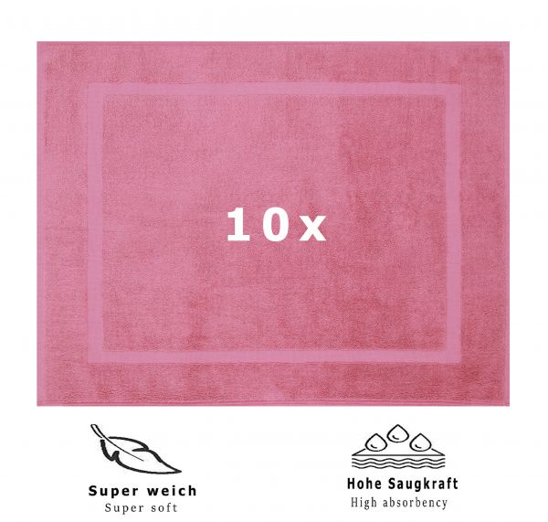 Betz Lot de 10 tapis de bain tapis de douche PREMIUM 100% coton taille 50 x 70 cm qualité 650g/m² couleur vieux rose