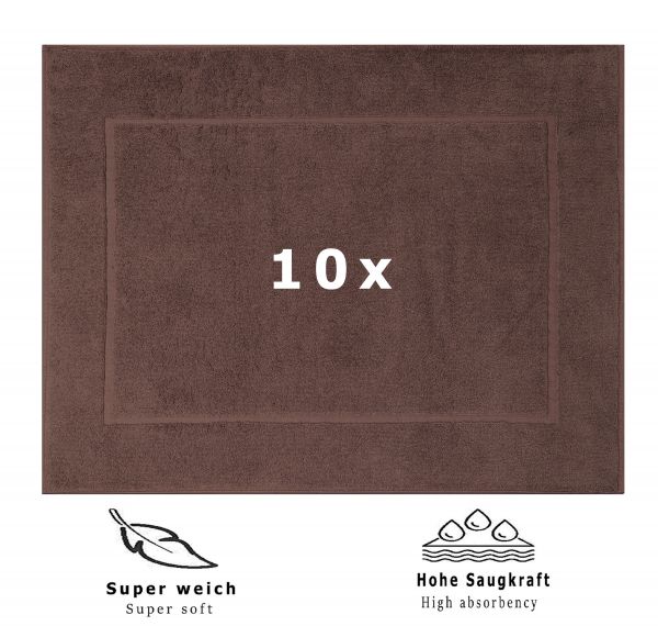 Betz 10 Stück Badvorleger Badematte PREMIUM 100% Baumwolle Größe 50x70 cm Qualität 650g/m² Farbe nuss