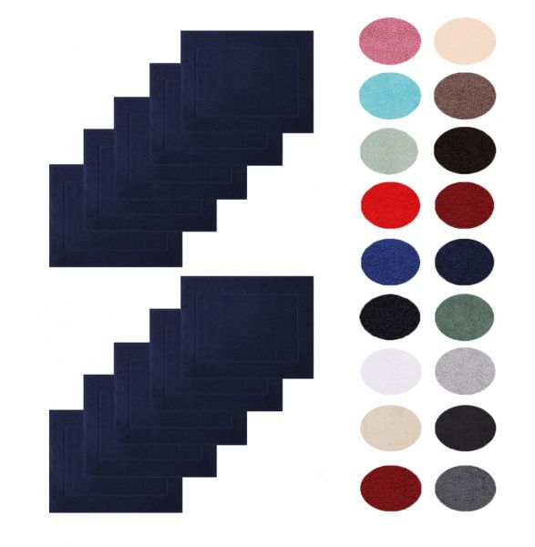 Betz lot de 10 tapis de bain Premium de taille 50x70 cm 100% coton couleur bleu foncé