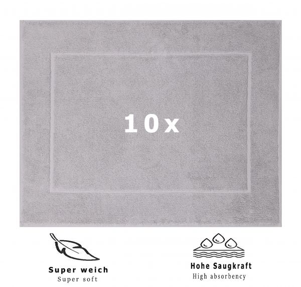 Betz 10 Stück Badvorleger Badematte PREMIUM 100% Baumwolle Größe 50x70 cm Qualität 650g/m² Farbe silber