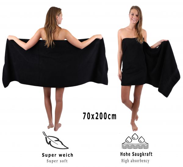 Betz 6 Stück Saunatücher PREMIUM Größe 70 cm x 200 cm Saunatuch Saunahandtuch Set 100% Baumwolle Badetuch Strandtuch Farbe schwarz