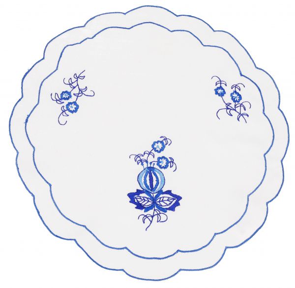 Betz 3 Stk. Deckchen mit blauer Stickerei Farbe weiß/blau - Durchmesser 30 cm