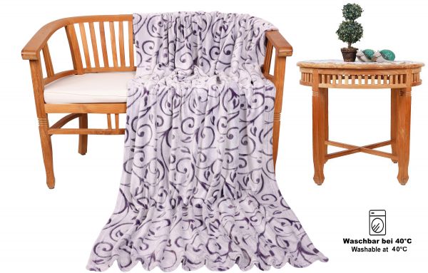 Betz Cuddly Blanket With Tendrils Super Soft Colour: purple/white Size: 140 x 190 cm