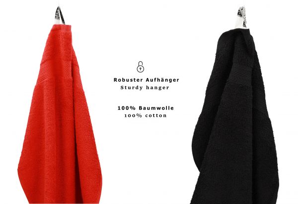 Betz 10-tlg. Handtuch-Set PREMIUM 100%Baumwolle 2 Duschtücher 4 Handtücher 2 Gästetücher 2 Waschhandschuhe Farbe Rot und Schwarz