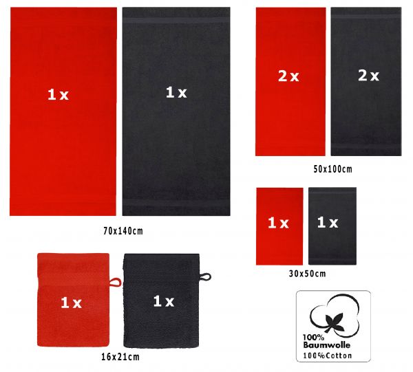 Betz lot de 10 serviettes set de 2 serviettes, draps de bain 4 serviettes de toilette 2 serviettes d‘invité 2 gants de toilette 100% coton Premium couleur rouge, noir