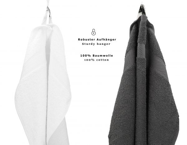 10 Piece Hand Bath Towel Set PALERMO colour: white & anthraciite grey size: 50x100 cm 70x140 cm by Betz