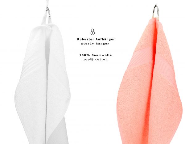 10 Piece Hand Bath Towel Set PALERMO colour: white & apricot size: 50x100 cm 70x140 cm by Betz