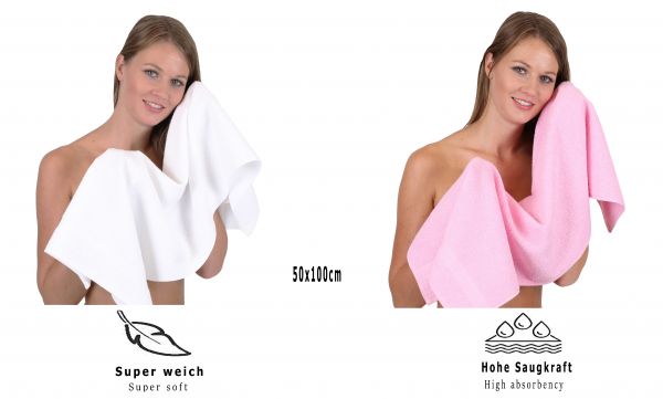 10 piezas set toallas de mano/ducha serie Palermo color blanco y rosa 100% algodon 6 toallas de mano 50x100cm 4 toallas ducha 70x140cm de Betz
