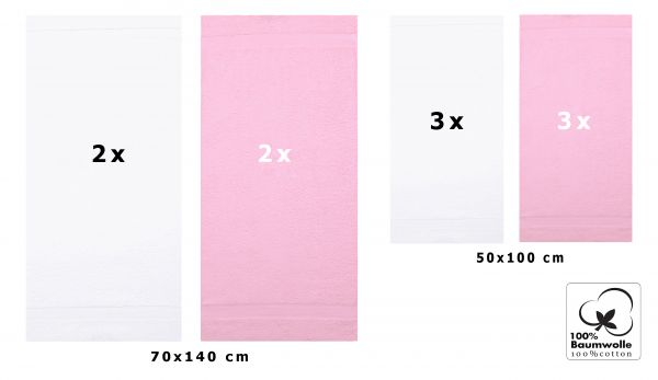Betz PALERMO Handtuch-Set – 10er Handtücher-Set -  4x Duschtücher - 6x Handtücher – Weiß / Rosé