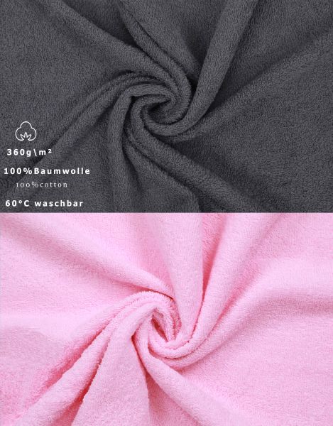 Betz Juego de 10 toallas PALERMO 100% algodón gris antracita y rosa