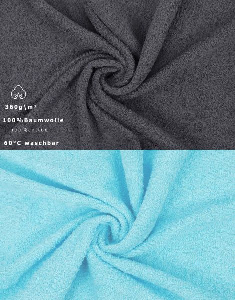 10 Piece Hand Bath Towel Set PALERMO colour: anthracite grey & turquoise size: 50x100 cm 70x140 cm by Betz
