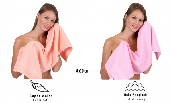 Lot de 10 serviettes Palermo couleur abricot et rose, 6 serviettes de toilette, 4 serviettes de bain de Betz