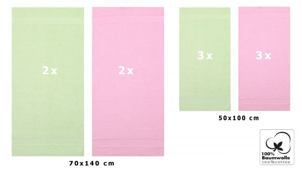 Lot de 10 serviettes Palermo couleur vert et rose, 6 serviettes de toilette, 4 serviettes de bain de Betz