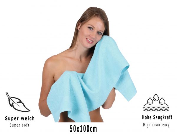 8 unidades Toallas de manos/cuerpo/ducha set Palermo color turquesa 100% algodon 6 toallas de mano y 2 toallas de ducha de Betz