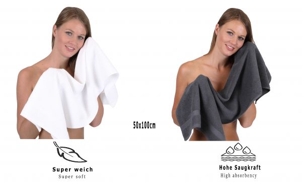 Lot de 8 serviettes Palermo couleur blanc et gris anthracite, 6 serviettes de toilette, 2 serviettes de bain de Betz