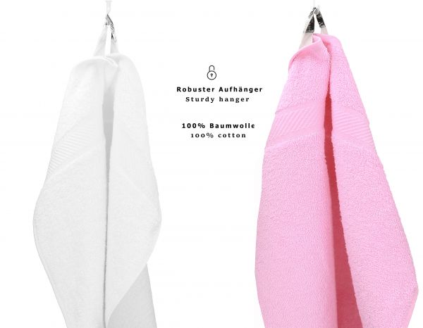 Lot de 8 serviettes Palermo couleur blanc et rose, 6 serviettes de toilette, 2 serviettes de bain de Betz