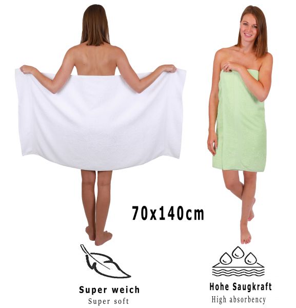 Betz 8-tlg. Handtuch-Set PALERMO 100% Baumwolle 2 Duschtücher 6 Handtücher Farbe weiß und grün