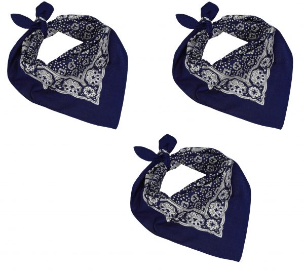 Lot de 3 bandanas classiques à motif paisley  55 x 55 cm en 100% coton, couleur: bleu marine