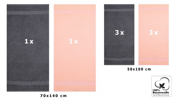 Betz 8 Piece Towel Set PALERMO 100% Cotton 6 Hand Towels 2 Bath Towels Colour: anthracite & apricot