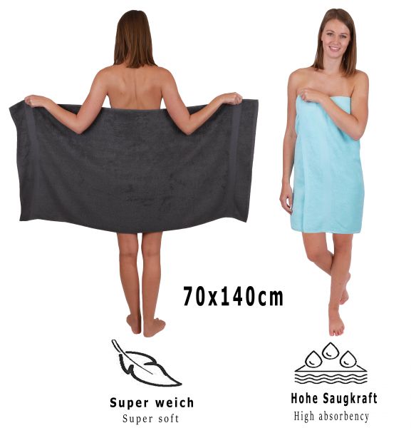 Set di 8 asciugamani da bagno Palermo: 6 asciugamani e 2 asciugamani da bagno di Betz, 100 % cotone, colore grigio antracite e turchese