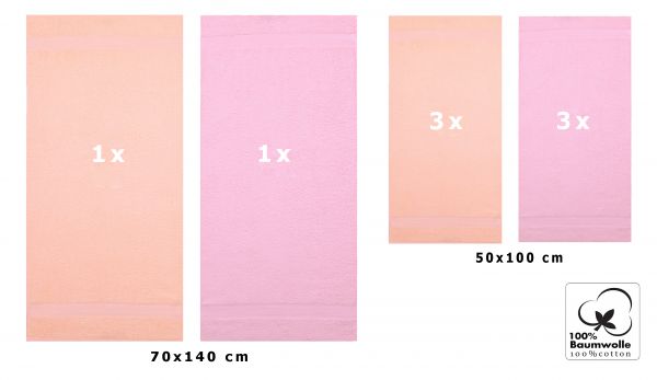 Betz 8-tlg. Handtuch-Set PALERMO 100% Baumwolle 2 Duschtücher 6 Handtücher Farbe apricot und rosé