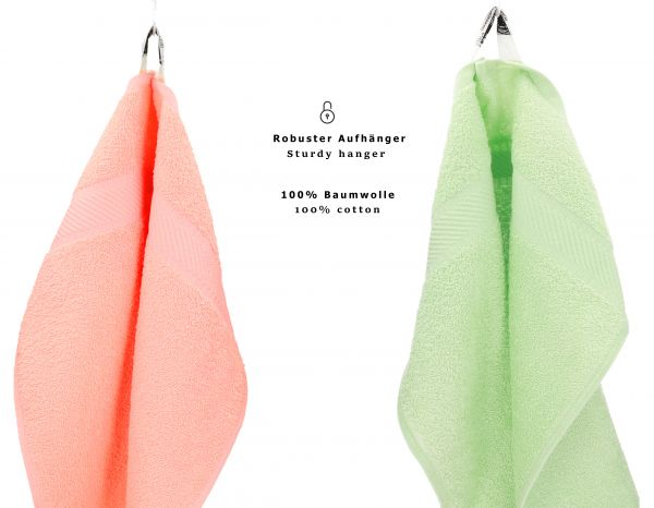 Betz 8-tlg. Handtuch-Set PALERMO 100% Baumwolle 2 Duschtücher 6 Handtücher Farbe apricot und grün