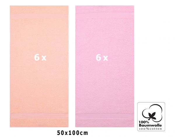 Lot de 12 serviettes Palermo couleur rose et abricot, qualité 360 g/m², 12 serviettes de toilette 50 x 100 cm 100% coton de Betz