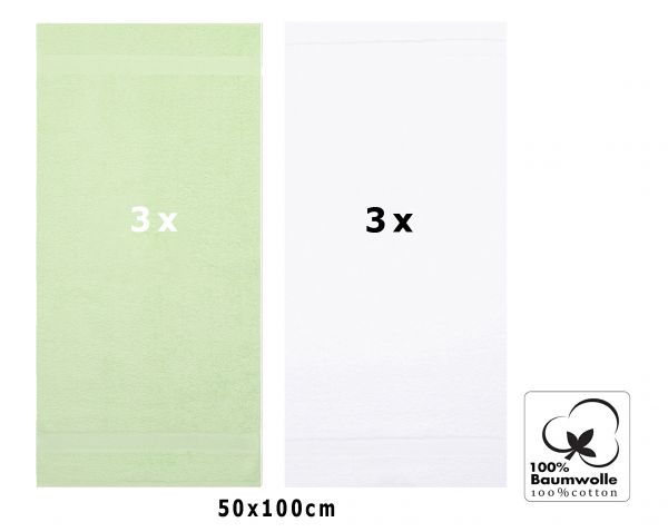 6 unidades toallas de mano serie Palermo 100% algodon color blanco y verde 6 toallas tamaño 50x100 cm de Betz
