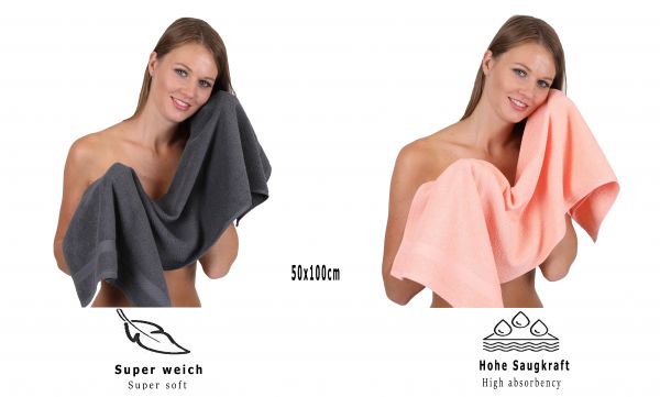 6 piece Hand Towel Set PALERMO Colour: anthracite grey & apricot Size: 50x100 cm by Betz