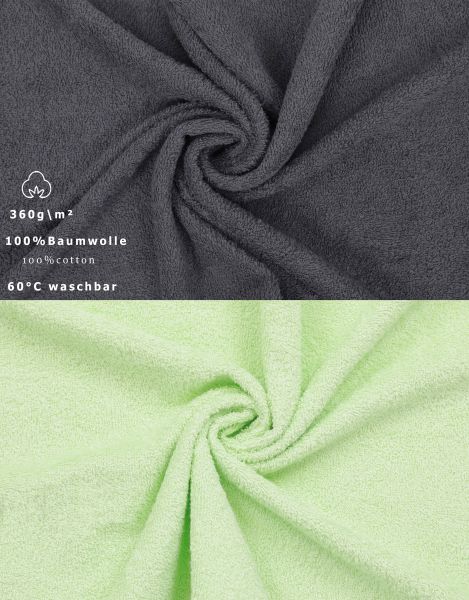 6 unidades toallas de mano serie Palermo 100% algodon color gris antracita y verde 6 toallas tamaño 50x100 cm de Betz