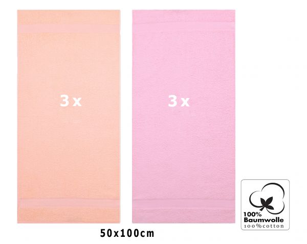 Betz 6 unidades  set toallas de mano  serie Palermo color albaricoque y rosa 100% algodon 6 toallas de mano 50x100cm de Betz