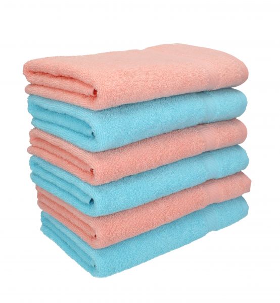 Betz Paquete de 6 toallas de lavabo 50x100 cm PALERMO 100% algodón albaricoque y turquesa