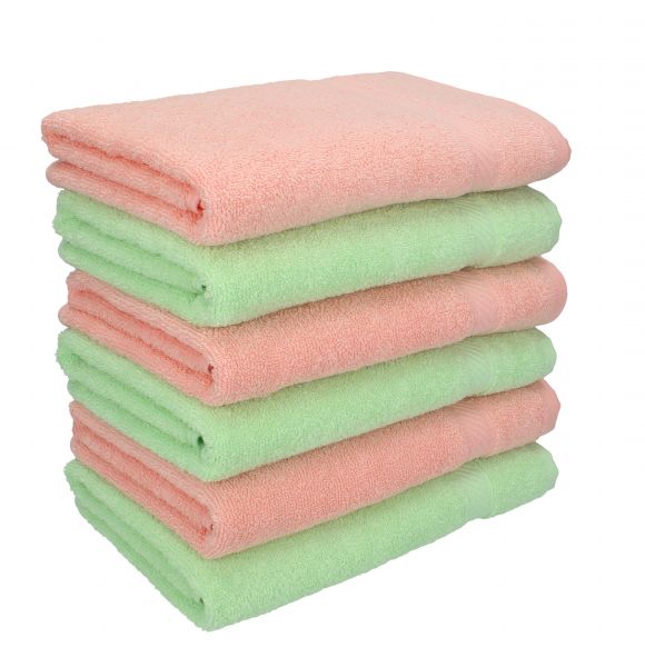 Betz 6 unidades  set toallas de mano  serie Palermo color albaricoque y verde  100% algodon 6 toallas de mano 50x100cm de Betz