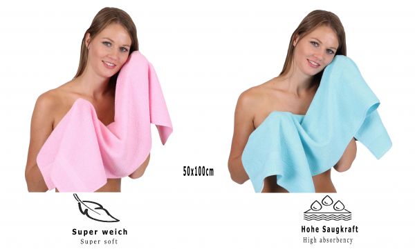 Lot de 6 serviettes Palermo couleur: 3 rose et 3 turquoise, 6 serviettes de toilette 50 x 100 cm de Betz