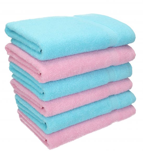 Lot de 6 serviettes Palermo couleur: 3 rose et 3 turquoise, 6 serviettes de toilette 50 x 100 cm de Betz