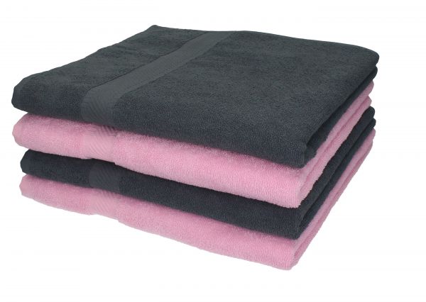 Lot de 4 serviettes Palermo taille 70 x 140 cm couleur rose et gris anthracite de Betz