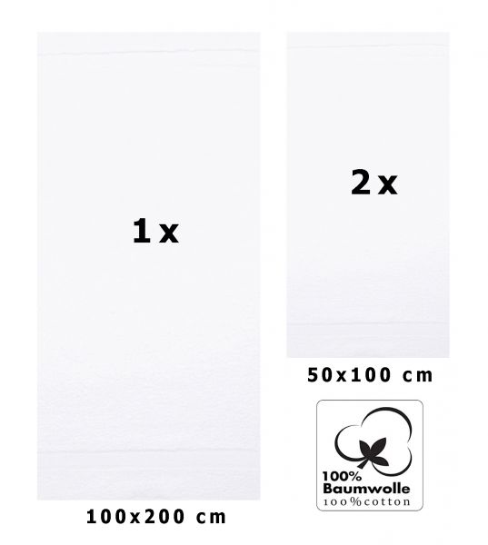 Set di 3 asciugamani Palermo: 1 asciugamano da bagno 100 x 200 cm e 2 asciugamani 50 x 100 cm, colore bianco, qualità: 360 g/m²