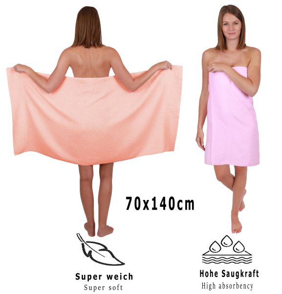 Betz 4 Stück Duschtücher PALERMO Größe 70 cm x 140 cm 100% Baumwolle Duschtuch-Set Farbe apricot und rosé