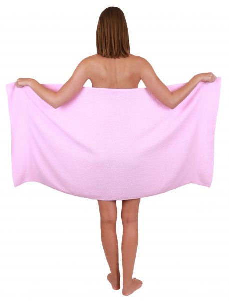 Lot de 4 serviettes Palermo taille 70 x 140 cm couleur rose et gris anthracite de Betz