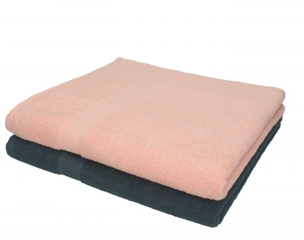 Betz 2 Stück Duschtücher PALERMO Größe 70 cm x 140 cm 100% Baumwolle Duschtuch-Set Farbe anthrazit und apricot