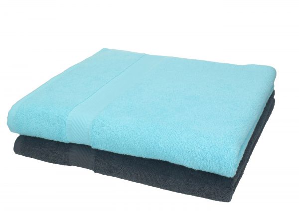Lot de 2 serviettes Palermo taille 70 x 140 cm couleur gris anthracite et turquoise de Betz