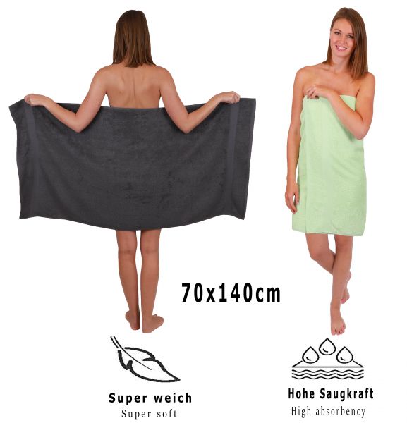 Lot de 2 serviettes Palermo taille 70 x 140 cm couleur gris anthracite et vert de Betz