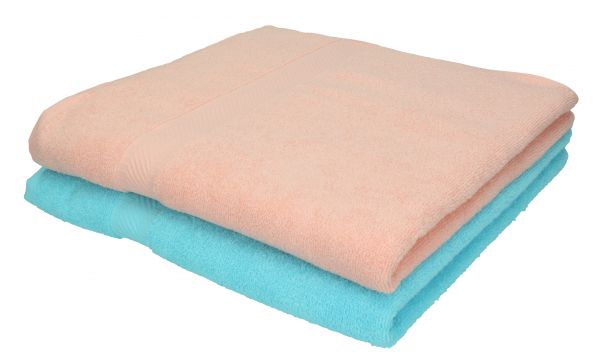 Betz 2 Stück Duschtücher PALERMO Größe 70 cm x 140 cm 100% Baumwolle Duschtuch-Set Farbe apricot und türkis