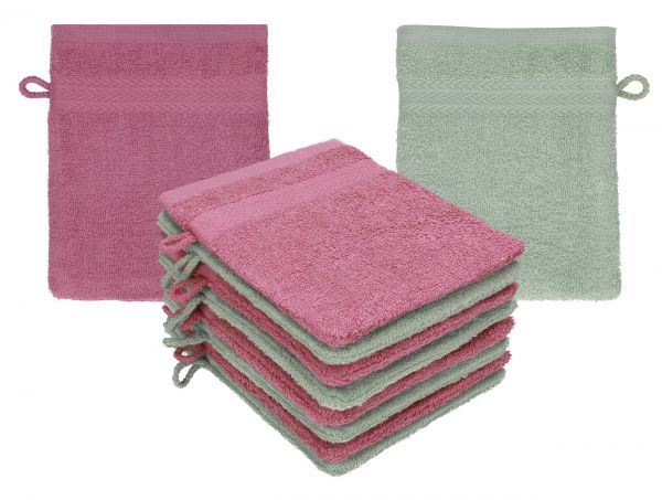 Betz 10 Stück Waschhandschuhe PREMIUM 100% Baumwolle Waschlappen Set 16x21 cm Farbe beere - heugrün