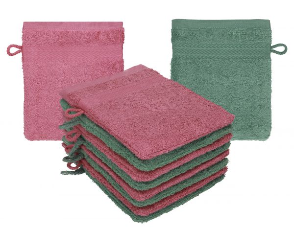 Betz Pack of 10 Wash Mitts PREMIUM 100% Cotton 16x21 cm wild berry - fir green