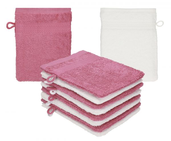 Betz Paquete de 10 manoplas de baño PREMIUM 100% algodón 16x21 cm  rojo baya y blanco