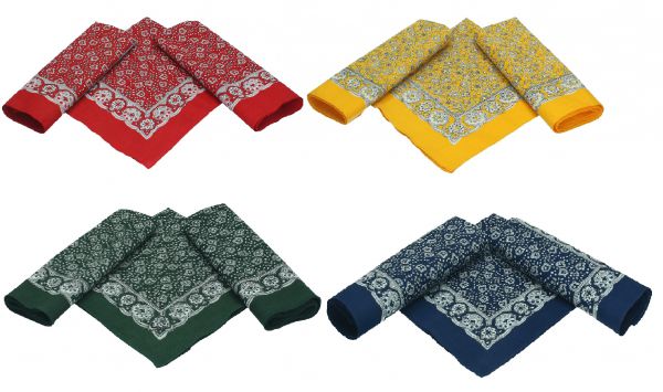 Pañuelos bandanas para el cuello o la cabeza con el motivo de paisley clásico, 3 piezas, tamaño 55x55cm, 100% algodón, de color amarillo