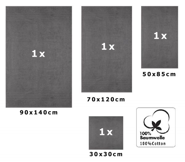 Betz Juego de 4 toallas DELUXE 100% algodón de color gris antracita